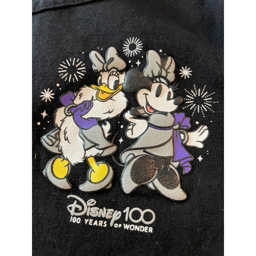 Disney T-Shirt Girls 9/10 Black Silver Disney 100 Sparkle Minnie Disney World
